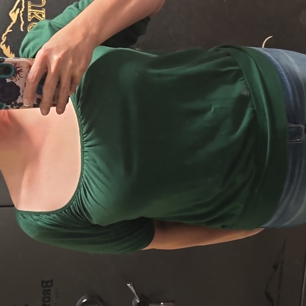 Xhilaration hunter green cross back blouse